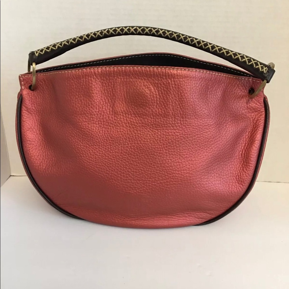 Carolina Herrera Coral Color Pebbled Leather Purse
